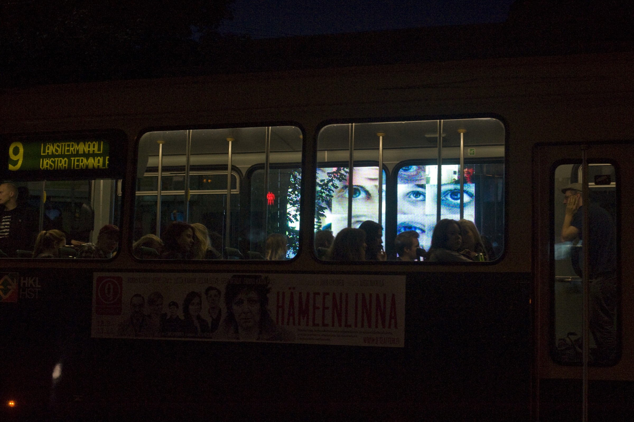 Binoculars screen with tram